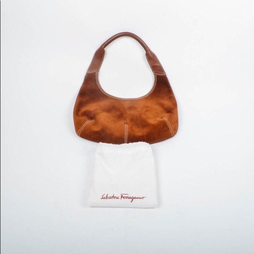 Salvatore Ferragamo Brown Suede Hobo Handbag